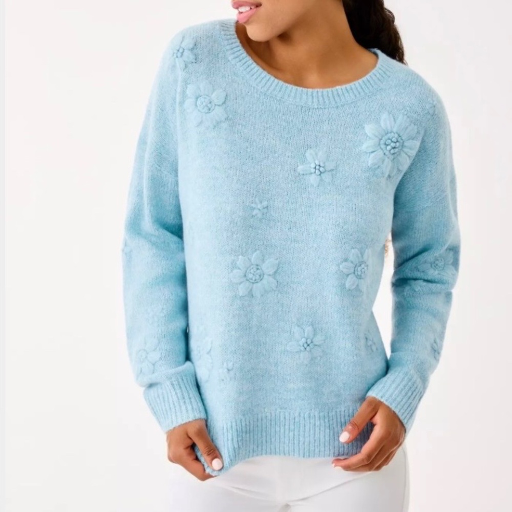 Lilly Pulitzer Elizabelle Sweater. XXL in Heathered Bonaire Blue Coastal Flowers